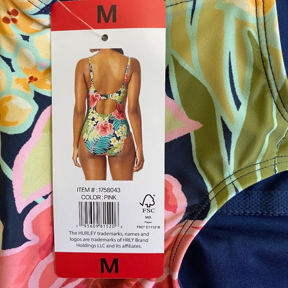 Hurley Ladies’ Swimsuit, Pink Floral, Adjustable Straps, Medium, NWT - Picture 5 of 12